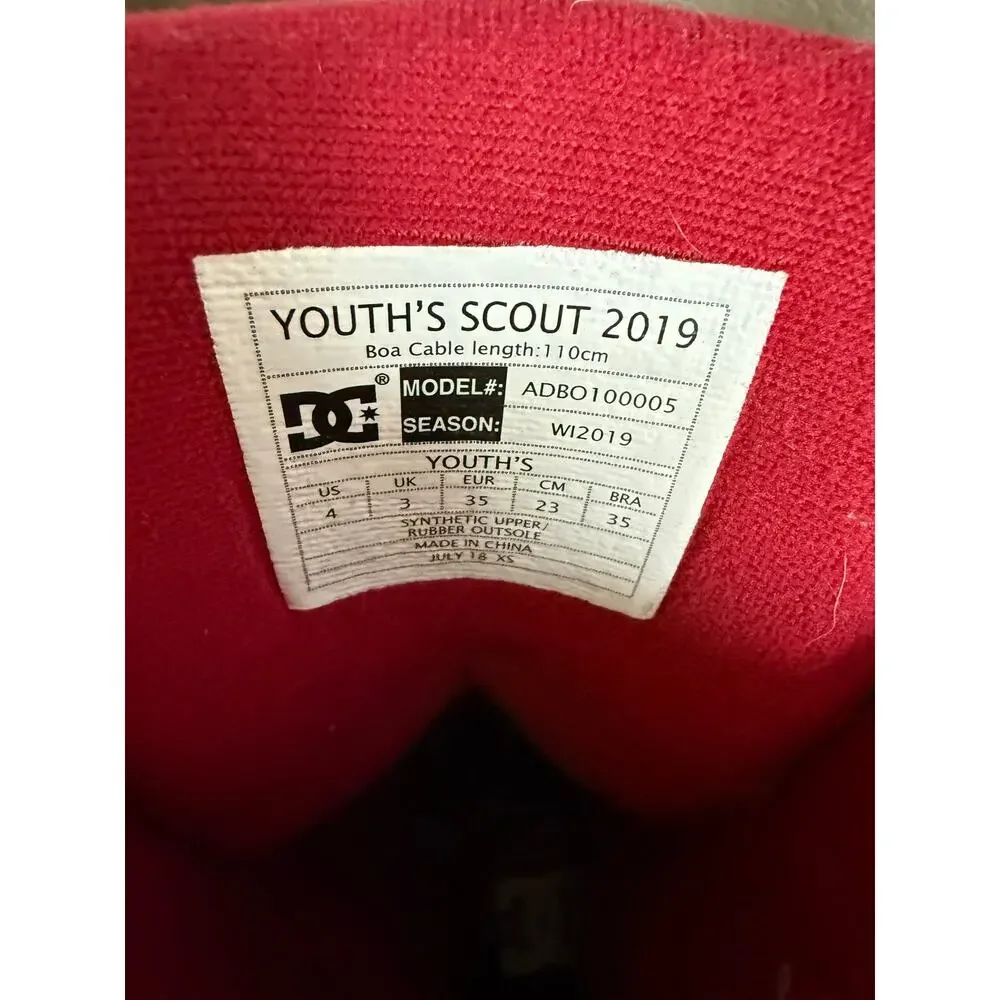 DC Scout Snowboard Boots Kids Youth Size 4 Red Black Winter Grunge